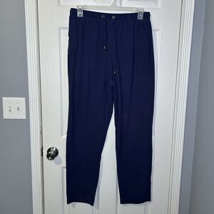 Women's 2XL Blue Cotton Linen Relaxed Fit Drawstring Waist Pockets